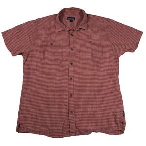 Patagonia Shirt Men Large L Button Up Cotton Red Plaid Outdoors Double Pocket
